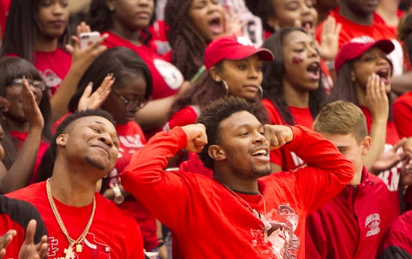 A large group of Cedar Hill Longhorns fans react during team announcements prior to the start of their game against DeSoto. The two teams played their District 8-6A basketball game at Cedar Hill High School on January 15, 2016. (Steve Hamm/Special Contributor)
