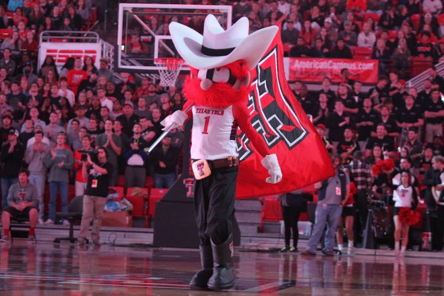 Feb 23, 2016; Lubbock, TX, USA; The Texas Tech Red Raiders mascot before the game with the TCU Horned Frogs at United Supermarkets Arena. Mandatory Credit: Michael C. Johnson-USA TODAY Sports