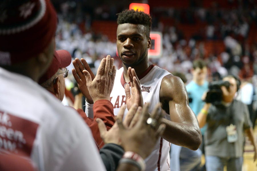 Mar 1, 2016; Norman, OK, USA; Oklahoma Sooners guard Buddy Hield (24) greets fans after defeating the Baylor Bears at Lloyd Noble Center. Mandatory Credit: Mark D. Smith-USA TODAY Sports