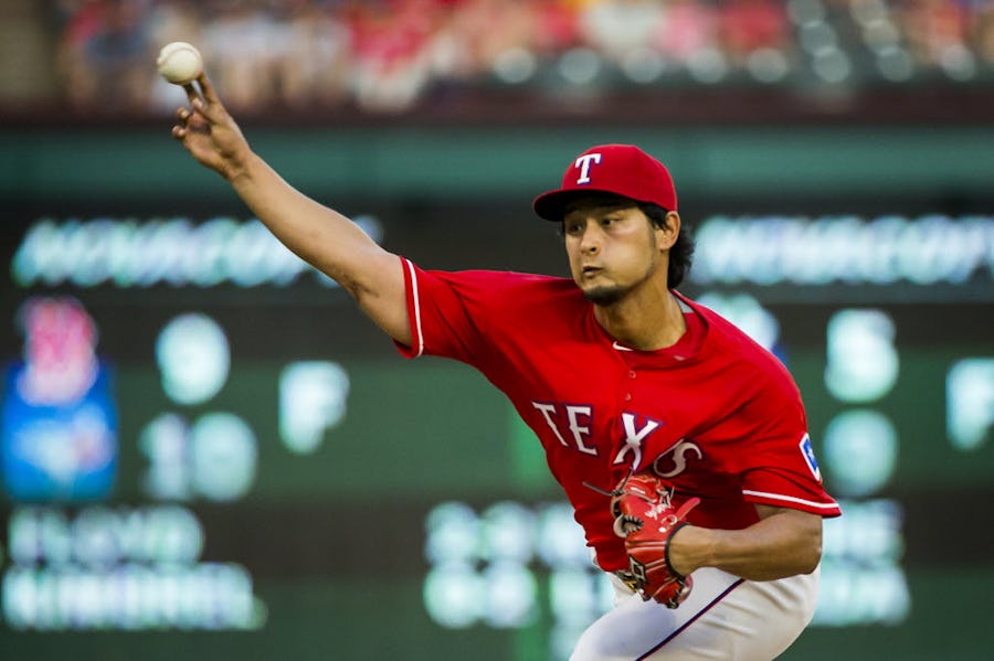 Texas Rangers starting pitcher Yu Darvish pitches during the fifth inning against the Pittsburgh Pirates at Globe Life Park on Saturday, May 28, 2016, in Arlington, Texas. (Smiley N. Pool/The Dallas Morning News)