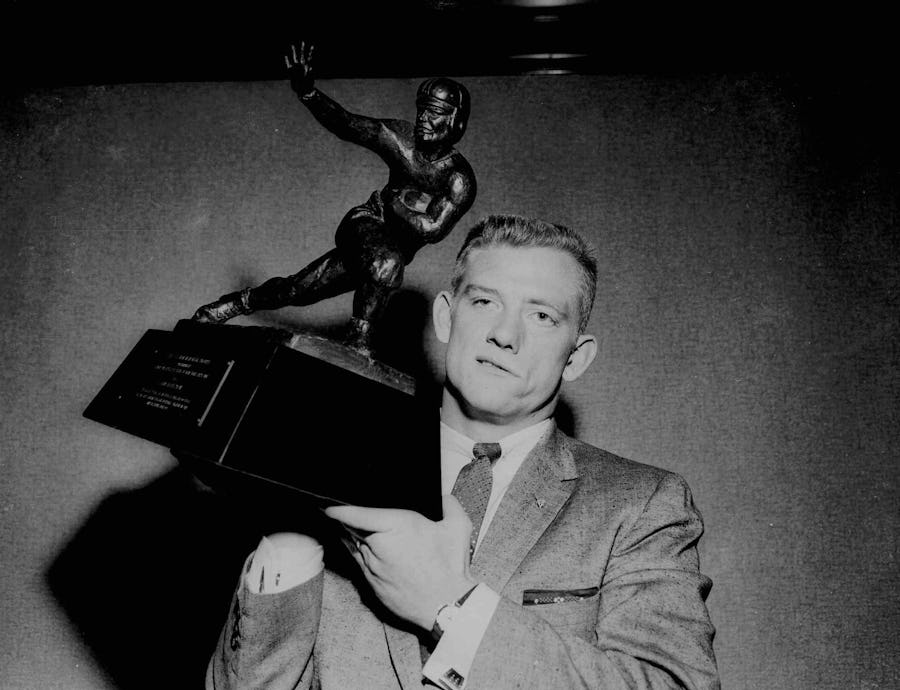 Texas A&M's John David Crow displays his newly claimed Heisman Trophyu00a0