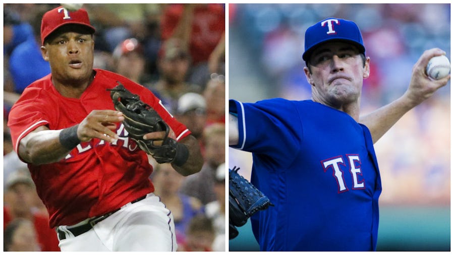 Rangers thirdbaseman Adrian Beltre (left) and pitcher Cole Hamels (right). Photos by Louis DeLuca and Ashley Landis/The Dallas Morning News