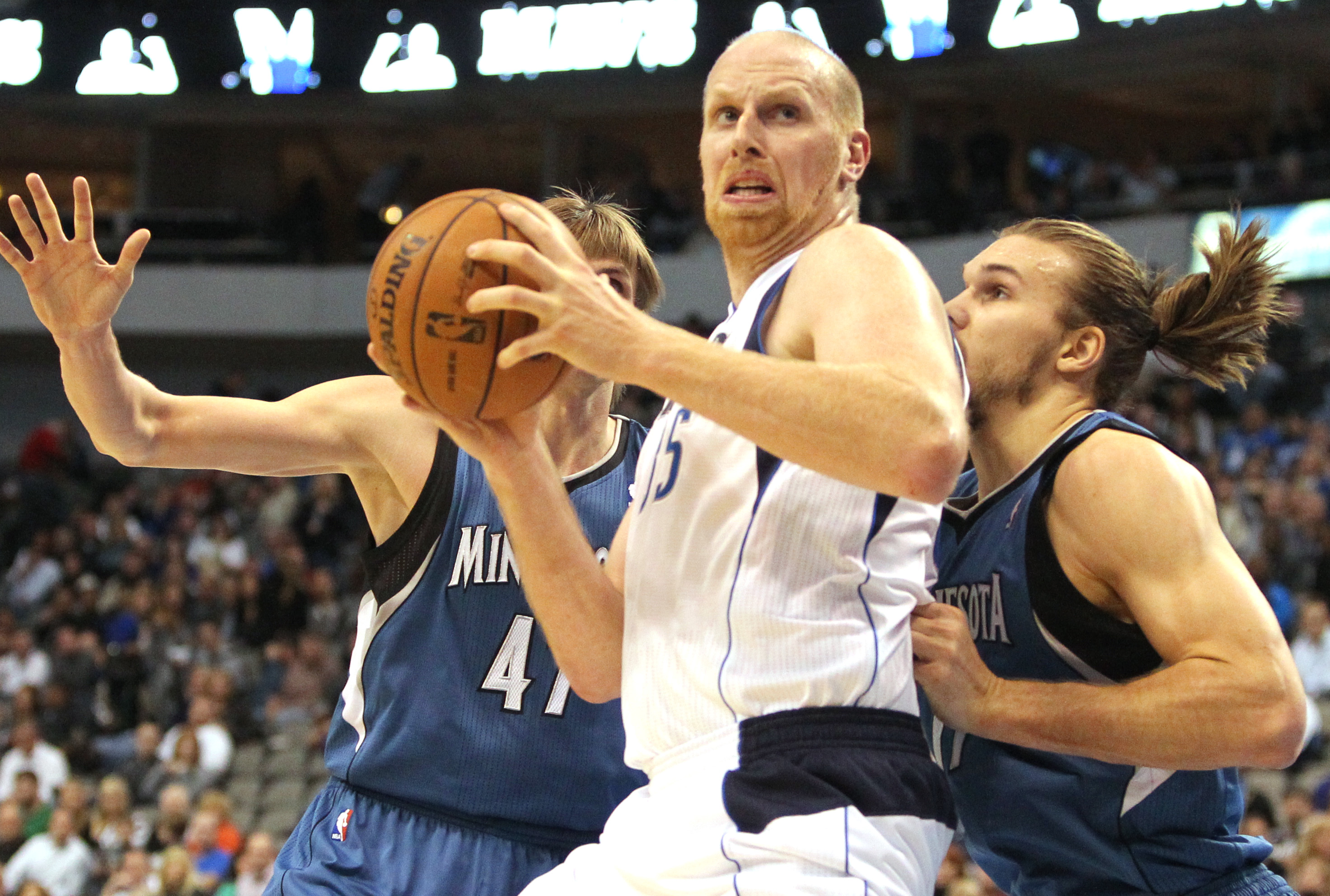 Los Angeles Lakers' center Chris Kaman participates during the