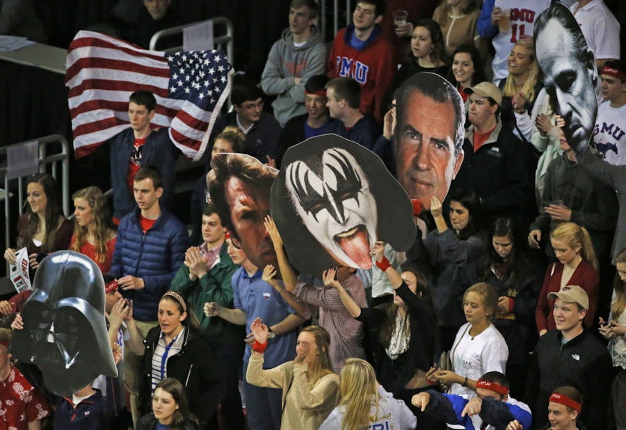 SMU fans try to during 70's Night during the Central Florida University Knights vs. the SMU Mustangs college basketball game at Moody Coliseum in Dallas on Saturday, January 31, 2015.  (Louis DeLuca/The Dallas Morning News)