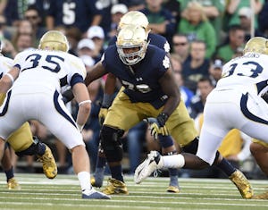 Notre Dame Fighting Irish offensive lineman Ronnie Stanley (78) prepares to block Georgia Tech Yellow Jackets linebacker Tyler Marcordes (35) at Notre Dame Stadium. Mandatory Credit: RVR Photos-USA TODAY Sports