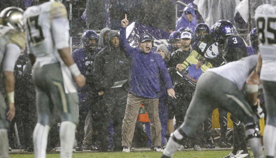 TCU head coach Gary Patterson is pictured on the sidelines during the Baylor University Bears vs. the TCU Horned Frogs NCAA football game at Amon G. Carter Stadium in Fort Worth on Friday, November 27, 2015. (Louis DeLuca/The Dallas Morning News)