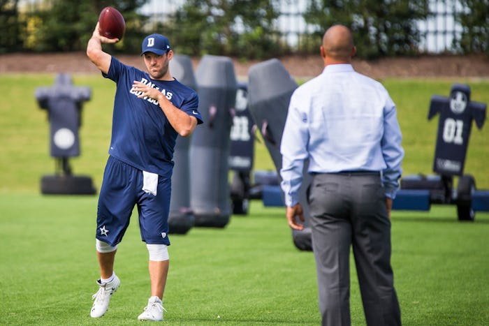 Dallas Cowboys Tony Romo Participates In Individual Drills For First