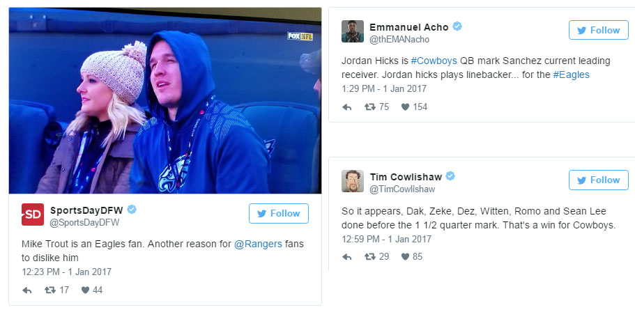 Eagles super fan Mike Trout takes to Twitter to mock Cowboys after