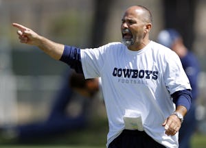Dallas Cowboys special teams coach Rich Bisaccia directs practice during the morning walkthrough at Dallas Cowboys training camp in Oxnard, California on July 23, 2013. (Vernon Bryant/The Dallas Morning News)