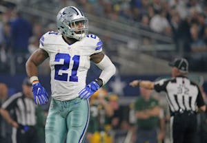 Dallas Cowboys running back Ezekiel Elliott (21) is pictured during Cowboys NFL football playoff game at AT&T Stadium in Arlington, Texas on Sunday, January 15, 2017. (Louis DeLuca/The Dallas Morning News)