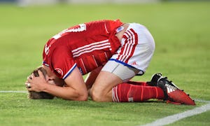 US's FC Dallas player Walker Zimmerman reacts after being defeated by Mexico's Pachua during their CONCACAF Champions League Semi-final football match at the Hidalgo stadium in Hidalgo, Mexico on Aprl 4, 2017. The match ended 3-1. / AFP PHOTO / YURI CORTEZYURI CORTEZ/AFP/Getty Images