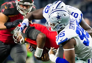 Dallas Cowboys defensive tackle David Irving (95) sacks Tampa Bay Buccaneers quarterback Jameis Winston (3) during the fourth quarter of an NFL football game at AT&T Stadium on Sunday, Dec. 18, 2016, in Arlington. The Cowboys won the game 26-20. (Smiley N. Pool/The Dallas Morning News)