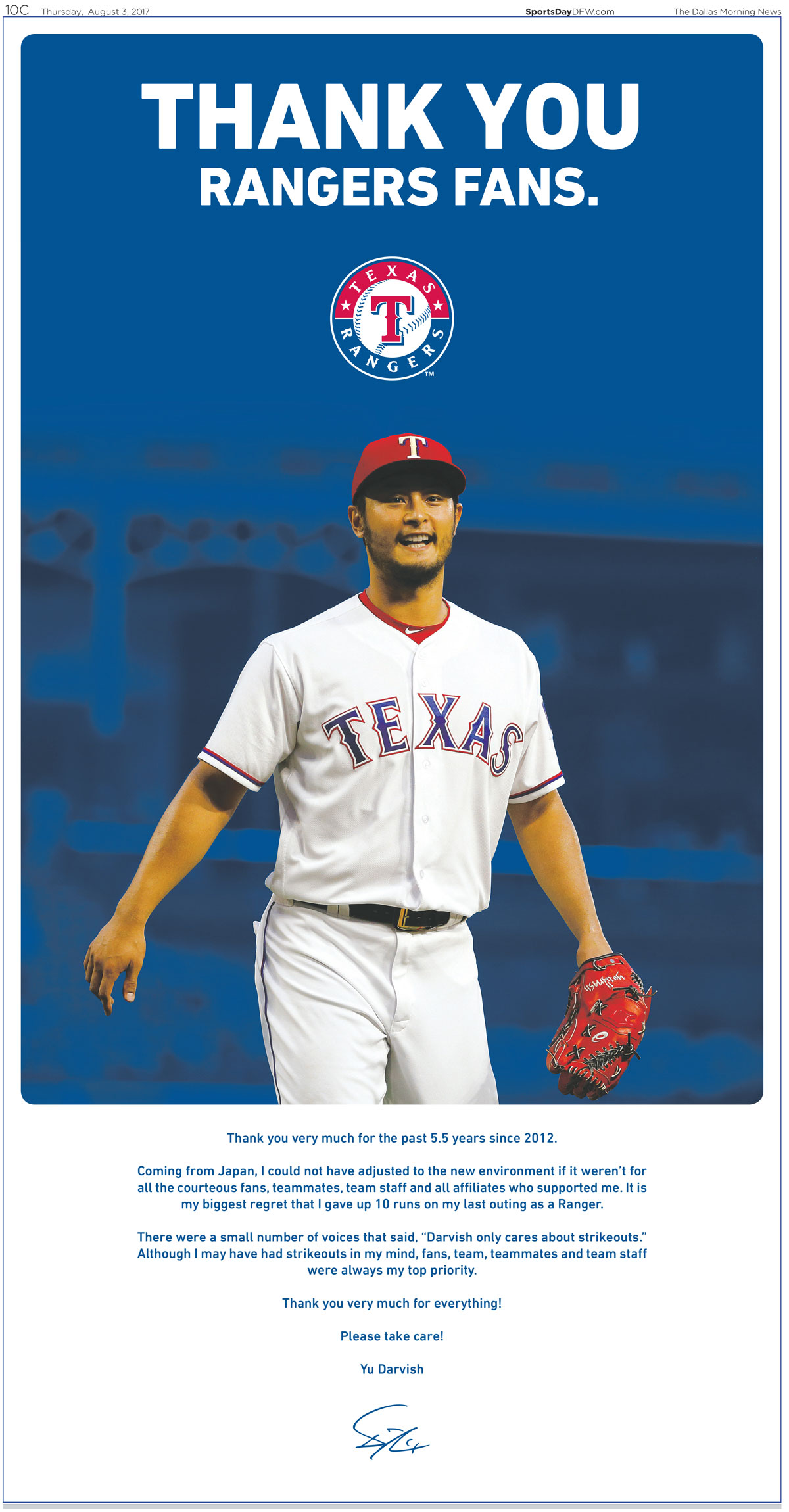 MLB: Is Yu Darvish into last stretch with Texas Rangers, his 1st MLB team?  – Morning Journal