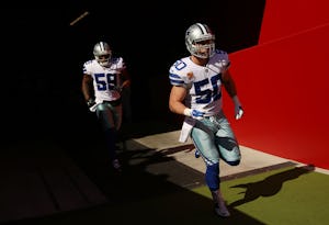 Dallas Cowboys middle linebacker Sean Lee (50) enters the field for warm ups before a National Football League game between the Dallas Cowboys and the San Francisco 49ers at Levi's Stadium in Santa Clara, California Sunday October 22, 2017. (Andy Jacobsohn/The Dallas Morning News)