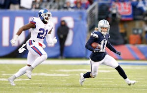 Dallas Cowboys wide receiver Cole Beasley (11) passes by New York Giants strong safety Landon Collins (21) during a 54 yard reception during the second half of play at MetLife Stadium in East Rutherford, New Jersey, on Sunday, December 10, 2017. Dallas Cowboys defeated the New York Giants 30-10. (Vernon Bryant/The Dallas Morning News)