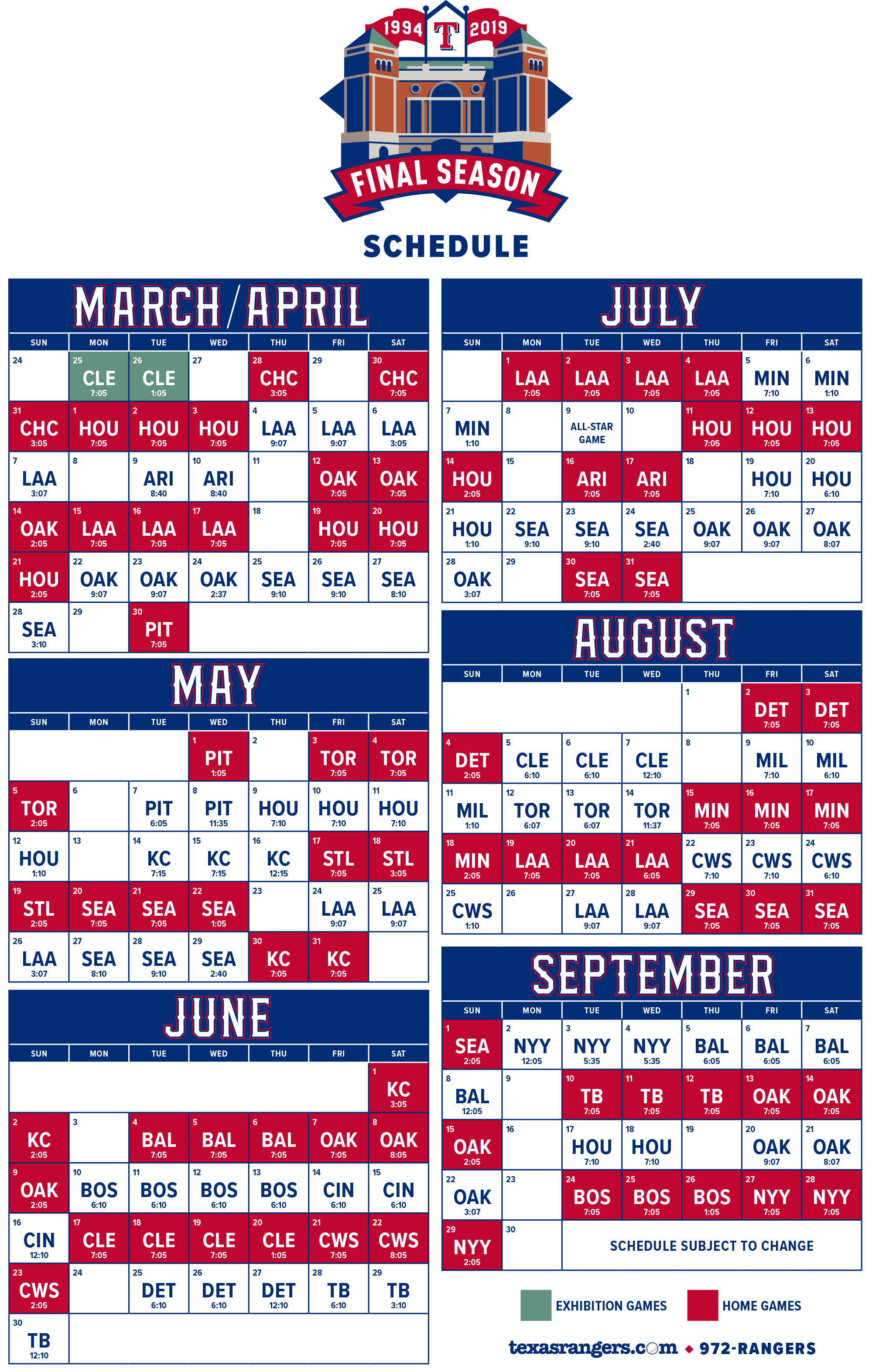 Complete Texas Rangers 2019 season schedule released: Final Globe