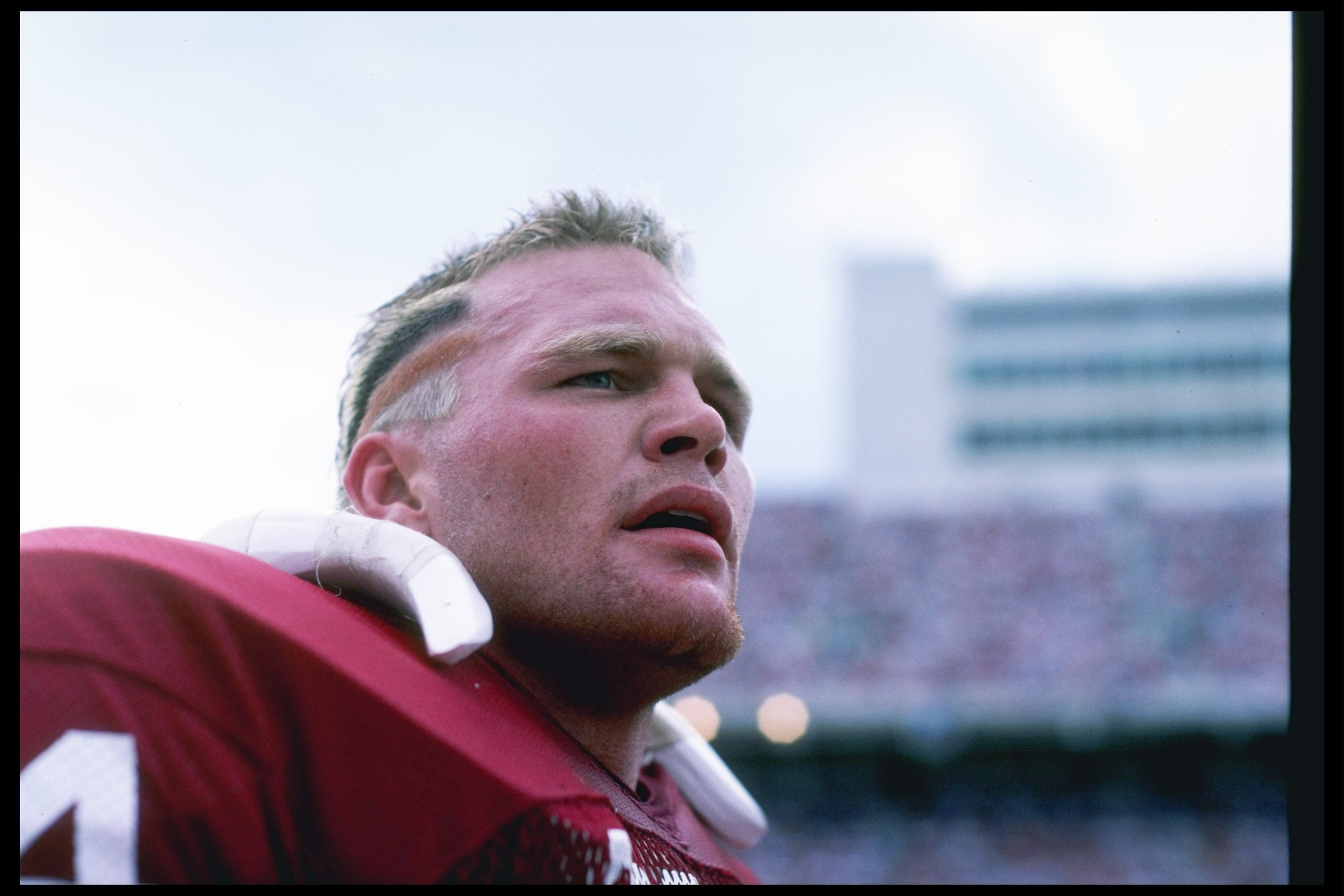 A close up of Brian Bosworth of the Seattle Seahawks as he looks on News  Photo - Getty Images