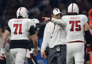 Texas Tech head coach Matt Wells makes a point between plays during first half play. The annual spring game for the Texas Tech football program was held at The Star in Frisco on April 13, 2019. (Steve Hamm/ Special Contributor)